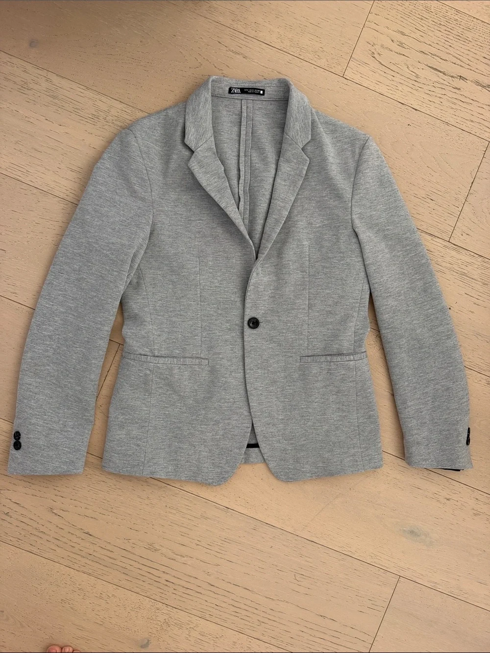 Zara Light Gray Single-Button Knit Blazer